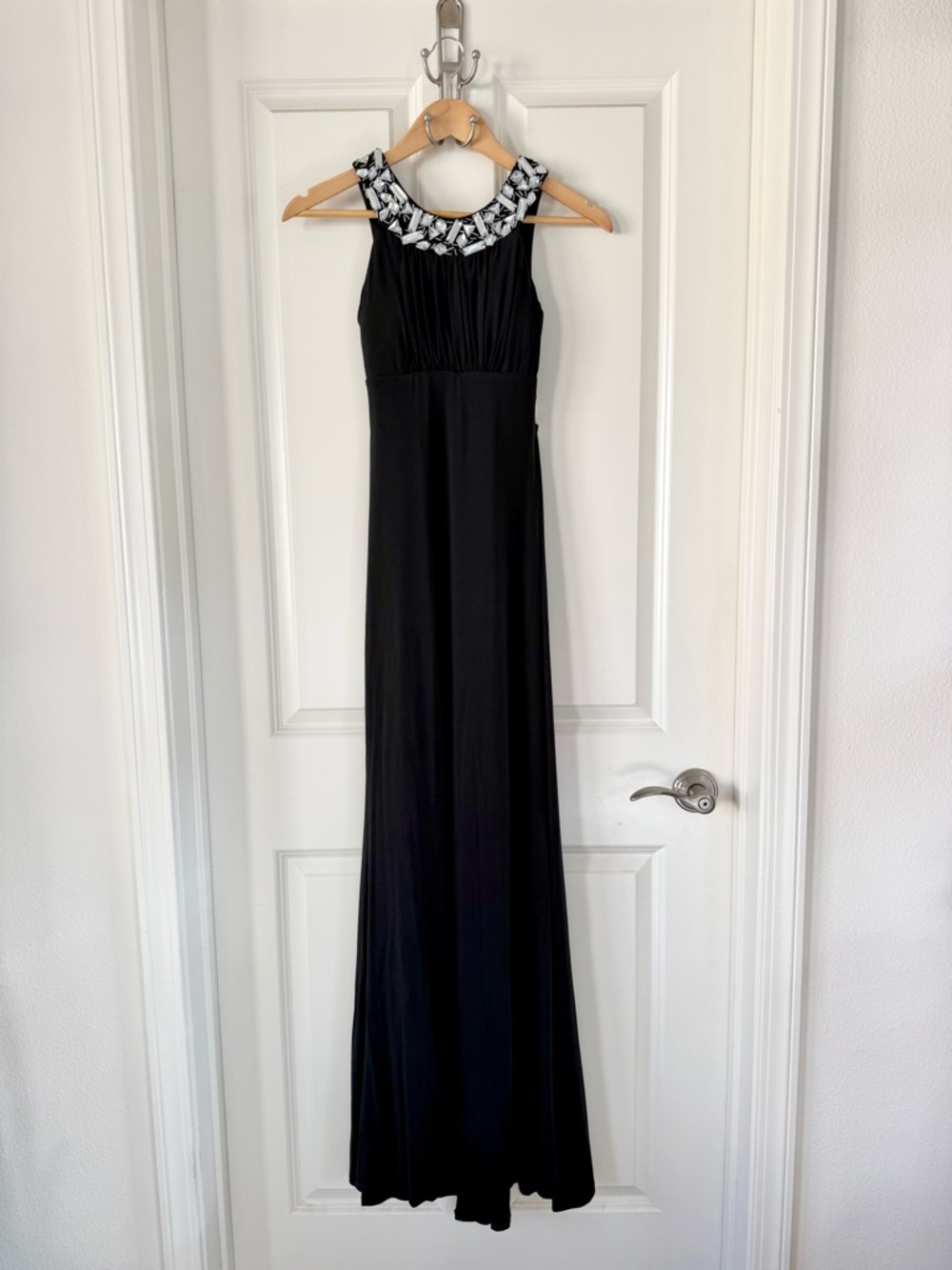 Black Windsor Maxi Dress with Embellished Halter Neck and Open Back
